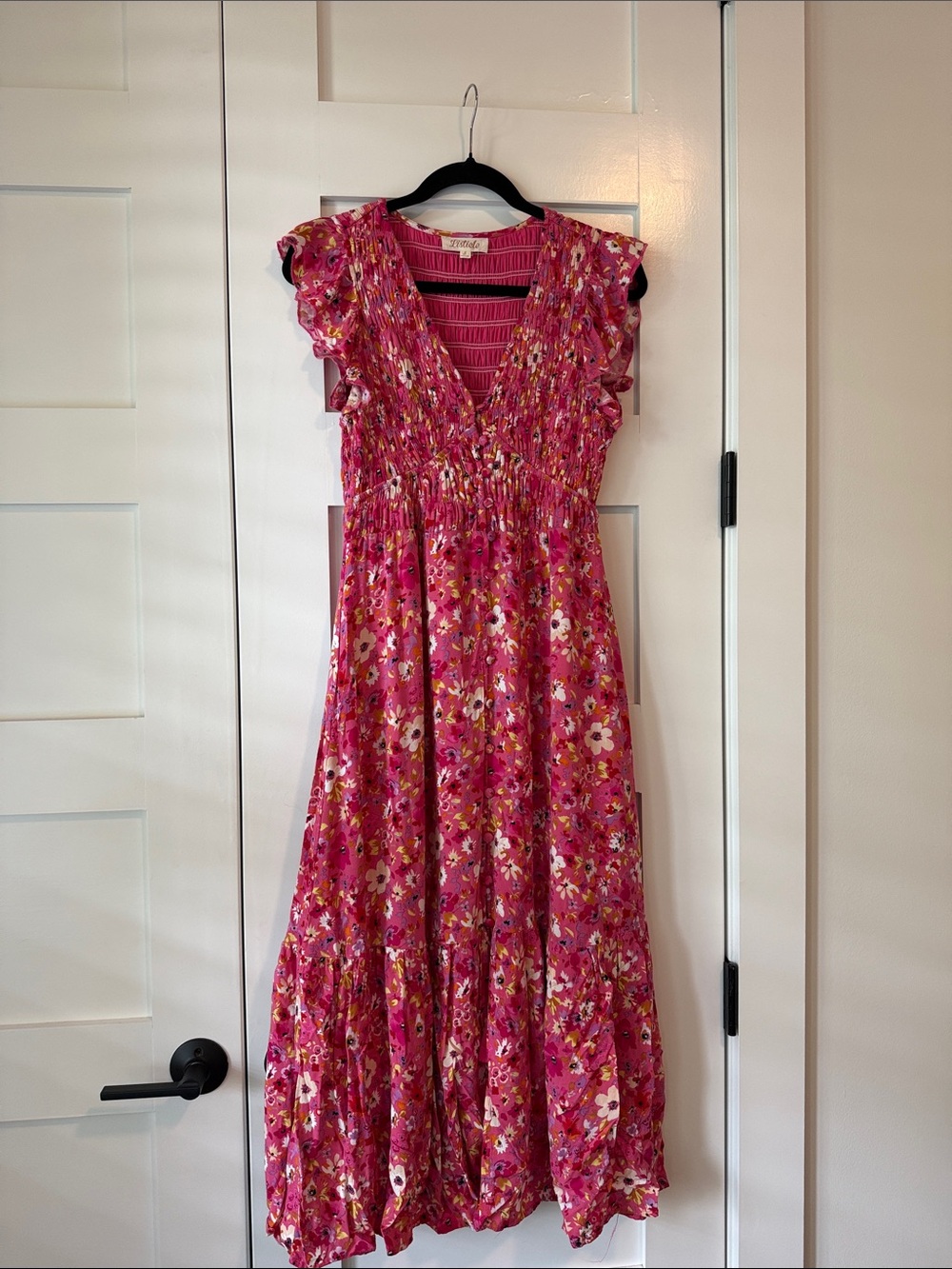 Listicle Fuchsia Floral Maxi Dress with Ruffle Sleeves